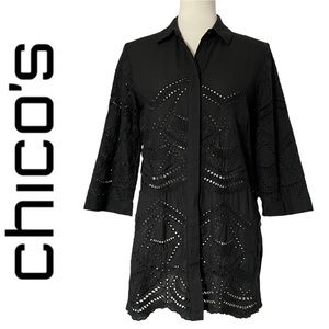 Chico’s Eyelet‎ Lace-Up Side Shirt In Black